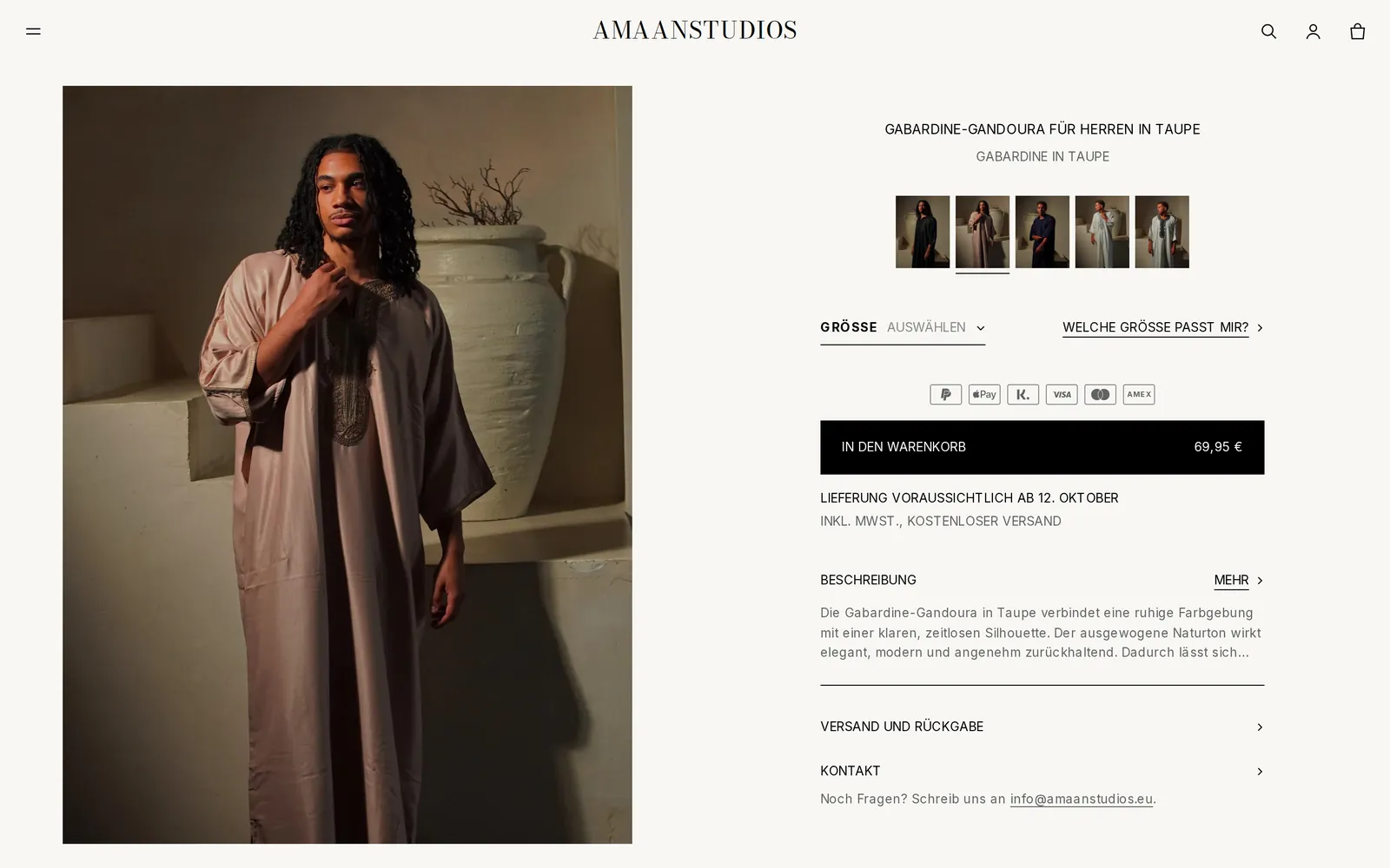 Nachher: Produktseite der Gabardine-Gandoura im neuen Shop